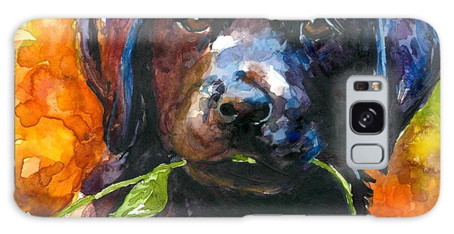 Black Lab Puppy Galaxy Case featuring the painting Just Picked by Molly Poole