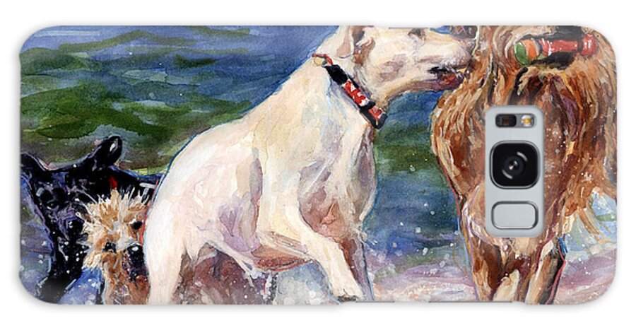 Yellow Labrador Retriever Galaxy Case featuring the painting Keep Away by Molly Poole
