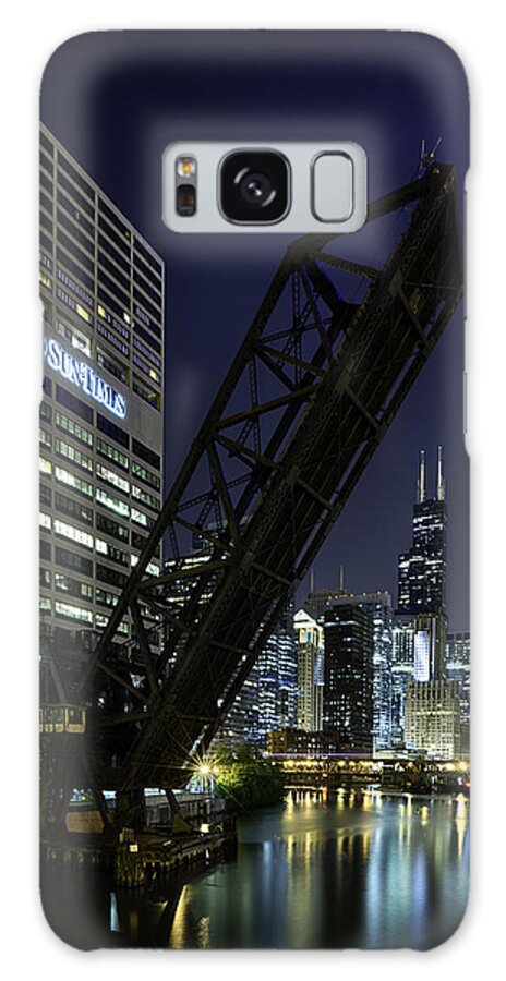 Architecture Galaxy S8 Case featuring the photograph Kinzie Street railroad bridge at night by Sebastian Musial