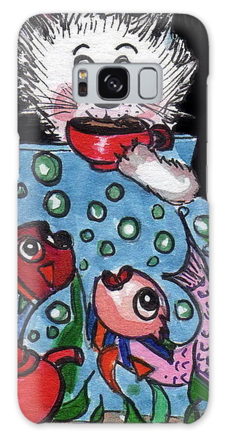 Kitty And Fish Galaxy S8 Case featuring the painting Kitty has tea and chat with friends.  by Joyce Gebauer