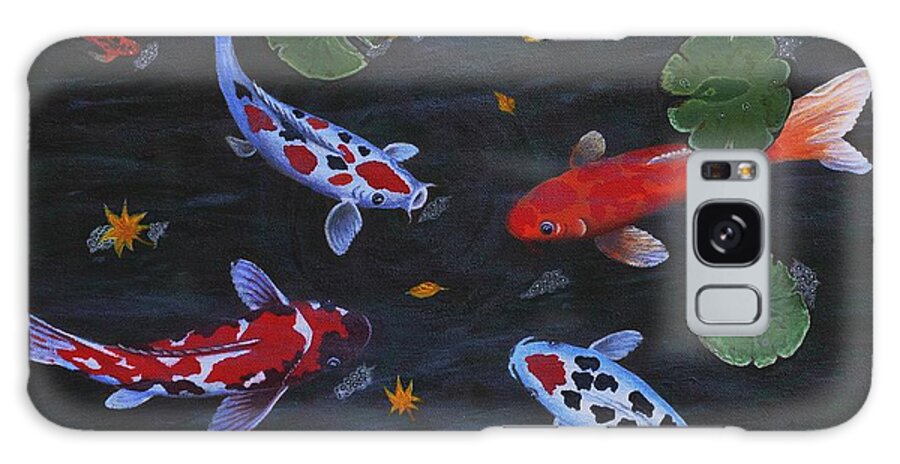Koi Fish Galaxy Case featuring the painting Koi Fishes original acrylic painting by Georgeta Blanaru