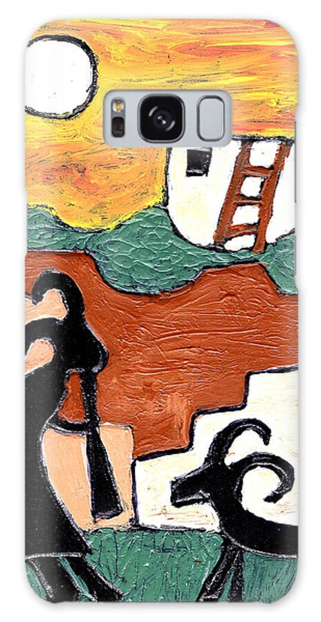 Kokopeli Galaxy S8 Case featuring the painting kokopeli at the Pueblo by Wayne Potrafka