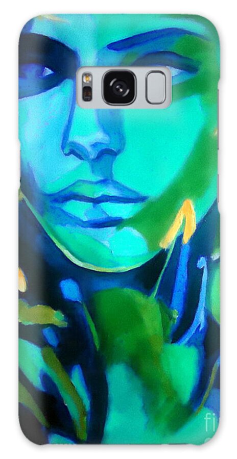 Contemporary Art Galaxy Case featuring the painting Lady blue by Helena Wierzbicki