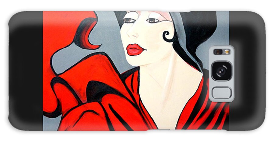Lady Galaxy S8 Case featuring the painting Lady In Red Art Deco by Nora Shepley