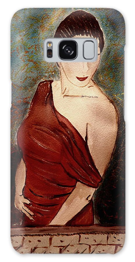 Nude Framed Prints Galaxy Case featuring the painting Lady In Red by Shlomo Zangilevitch