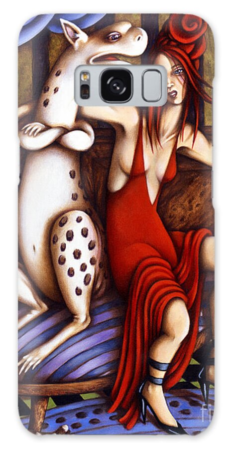 Fantasy Galaxy Case featuring the painting Lady in Red by Valerie White