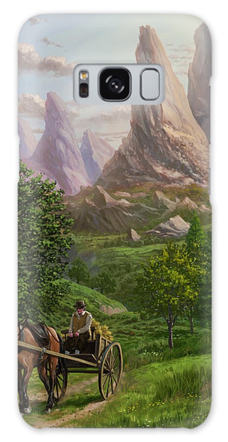 Mountains Galaxy Case featuring the painting Landscape with man driving horse and cart by Martin Davey