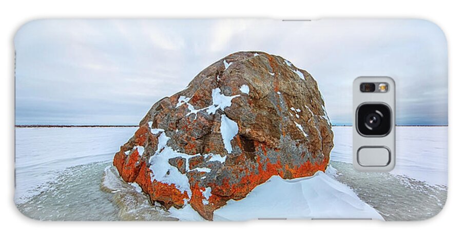 Snow Galaxy Case featuring the photograph Large Lichen Covered Rock In A Frozen by Robert Postma / Design Pics