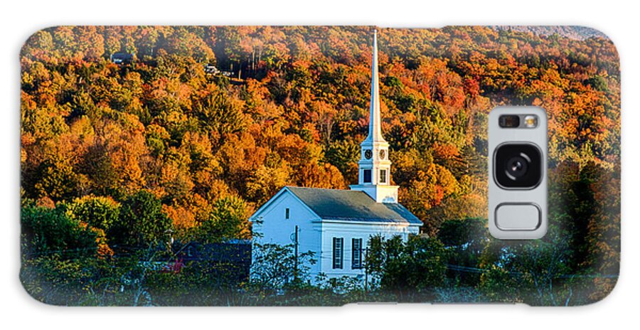Autumn Foliage New England Galaxy Case featuring the photograph Last rays of autumn sun on Stowe Church by Jeff Folger