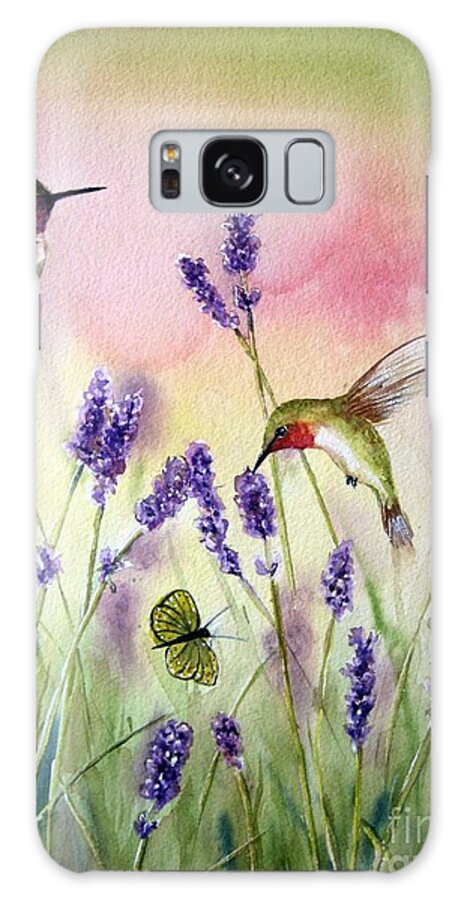 Bird Art Galaxy Case featuring the painting Lavender And Hummingbirds by Patricia Pushaw