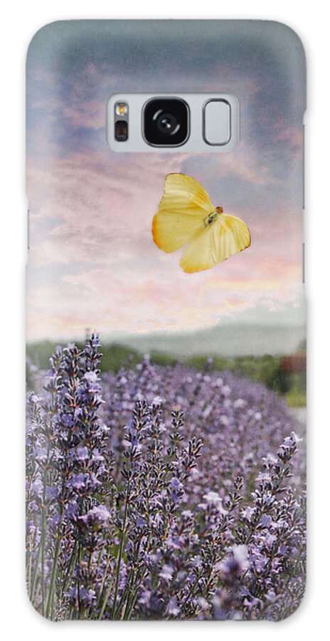 Blue And Pink Sunset Galaxy S8 Case featuring the photograph Lavender Field Pink and Blue Sunset and Yellow Butterfly by Brooke T Ryan