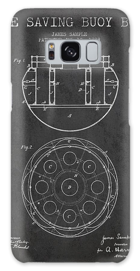 Lifebuoy Galaxy Case featuring the digital art Life Saving Buoy Boat Patent from 1888 - Charcoal by Aged Pixel