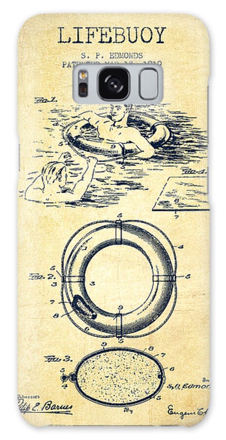 Lifebuoy Galaxy Case featuring the digital art Lifebuoy Patent from 1919 - Vintage by Aged Pixel