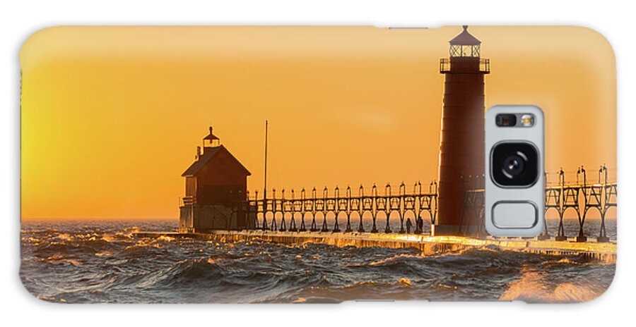 Photography Galaxy Case featuring the photograph Lighthouse On The Jetty At Dusk, Grand by Panoramic Images