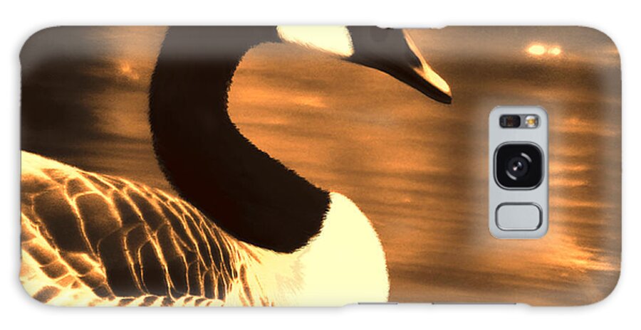 Canadian Goose Galaxy Case featuring the photograph Lila Goose the Pond Queen Sepia by Lesa Fine