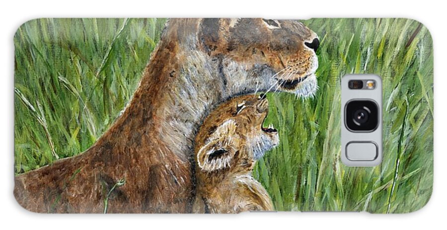 Kenya Galaxy Case featuring the painting Lioness and Cub Painting by Timothy Hacker