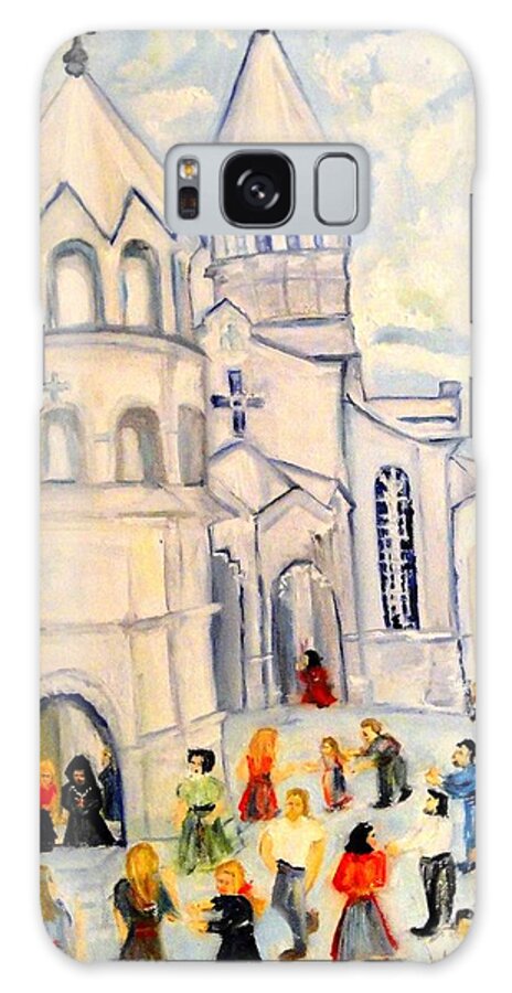 Church Galaxy Case featuring the painting Little White Church Ghazanchetsots Cathedral Karabagh Armenia by Helena Bebirian