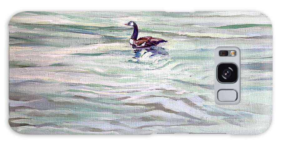 Goose Galaxy Case featuring the painting Lone Goose on Hammersley by Synnove Pettersen
