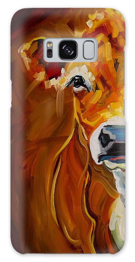 Cow Animal Art Oil Painting Galaxy Case featuring the painting Love Cow by Diane Whitehead