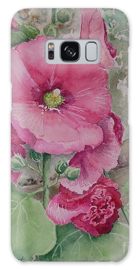 Hollyhocks Galaxy S8 Case featuring the painting Lovely Hollies by Marilyn Zalatan