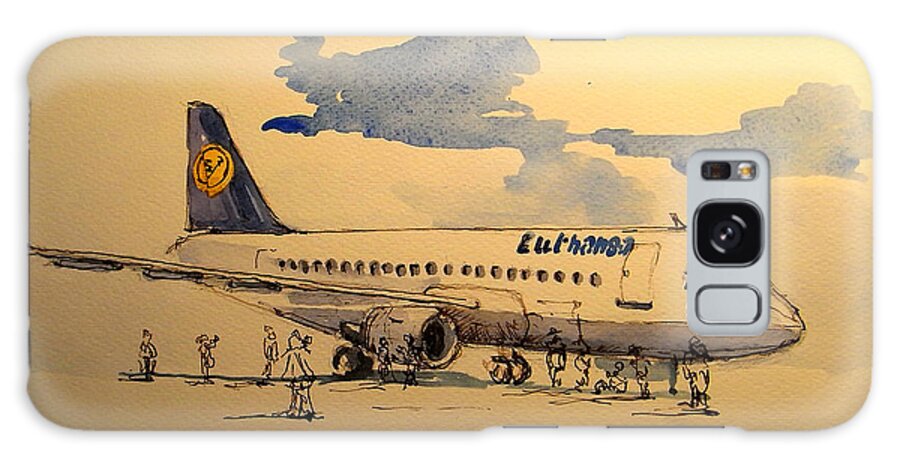 Lufthansa Galaxy Case featuring the painting Lufthansa plane by Juan Bosco