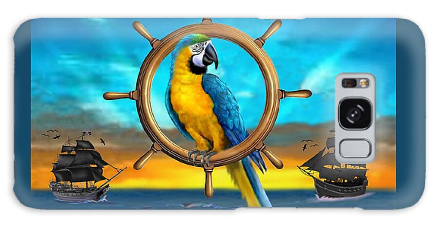 Blue And Yellow Macaw Parrot Galaxy Case featuring the digital art Macaw Pirate Parrot by Glenn Holbrook