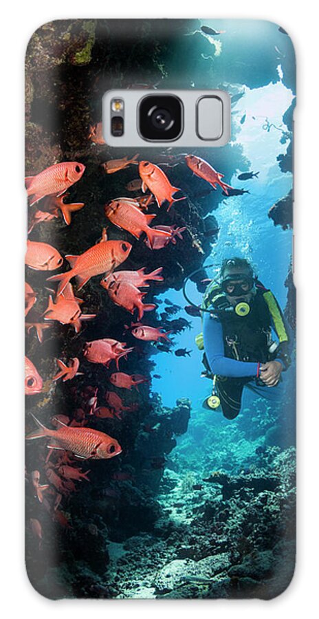 People Galaxy Case featuring the photograph Male Scuba Diver In Cave by Georgette Douwma