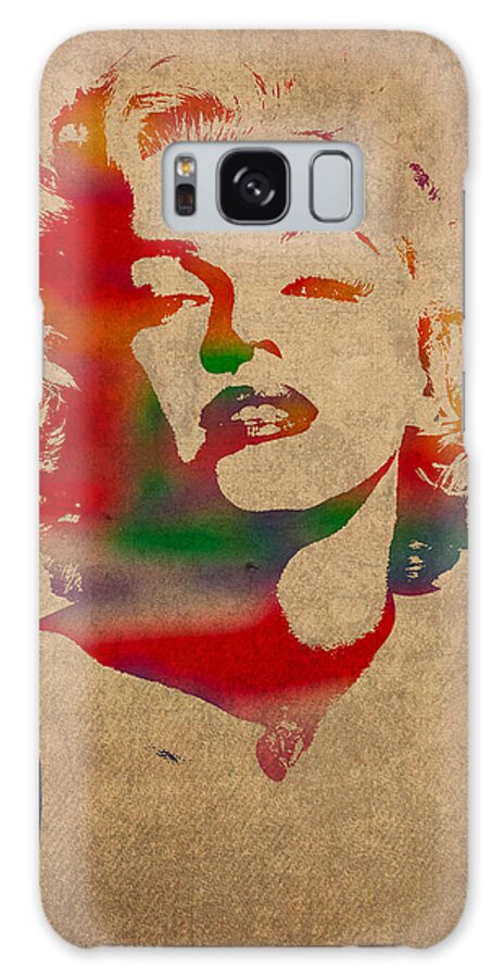 Marilyn Monroe Galaxy Case featuring the mixed media Marilyn Monroe Watercolor Portrait on Worn Distressed Canvas by Design Turnpike
