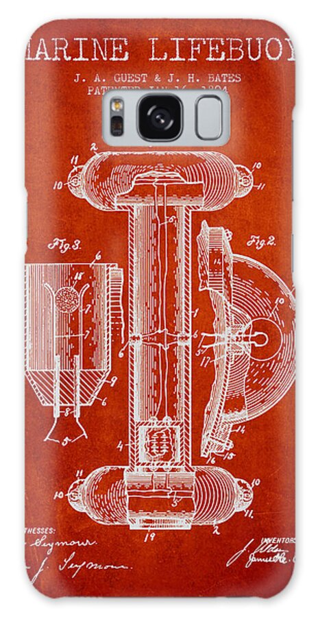 Lifebuoy Galaxy Case featuring the digital art Marine Lifebuoy Patent from 1894 - Red by Aged Pixel