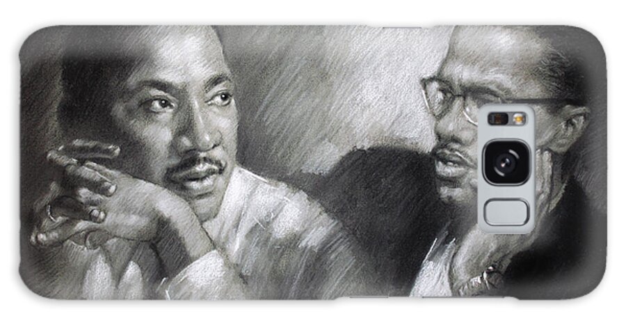 Malcolm X Galaxy Case featuring the drawing Martin Luther King Jr and Malcolm X by Ylli Haruni