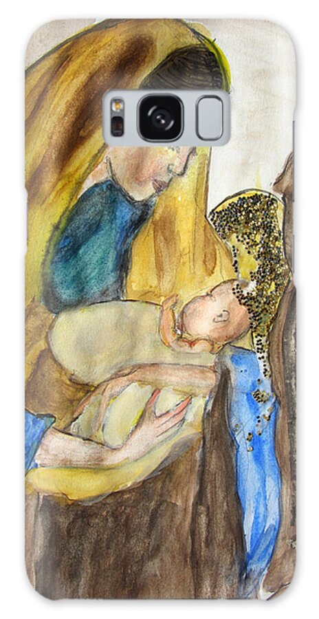 Mary Galaxy Case featuring the painting Mary Baby Jesus and St Anthony by Lucille Valentino