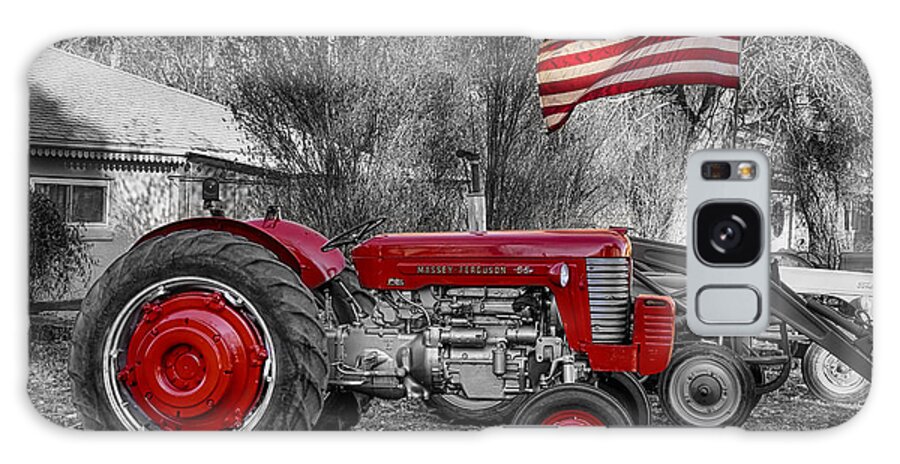 Tractor Galaxy Case featuring the photograph Massey - Feaguson 65 Tractor with USA Flag BWSC by James BO Insogna