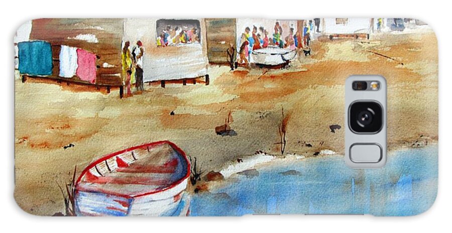 Beach Galaxy Case featuring the painting Mauricio's Village - Beach Huts by Carlin Blahnik CarlinArtWatercolor