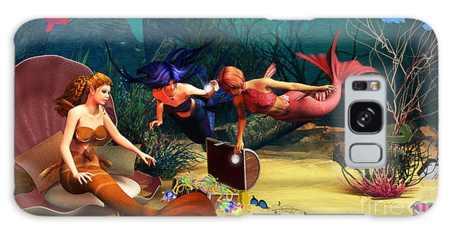 Mermaid Treasures Galaxy Case featuring the painting Mermaid Treasures by Two Hivelys