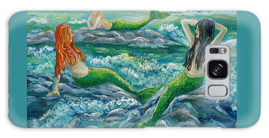 Mermaid Galaxy Case featuring the painting Mermaids on the Rocks by Julie Brugh Riffey