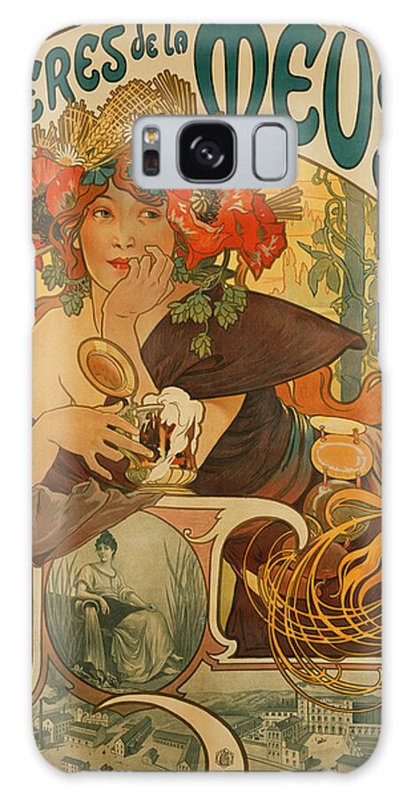 Mucha Galaxy Case featuring the drawing Meuse Beer by Alphonse Marie Mucha