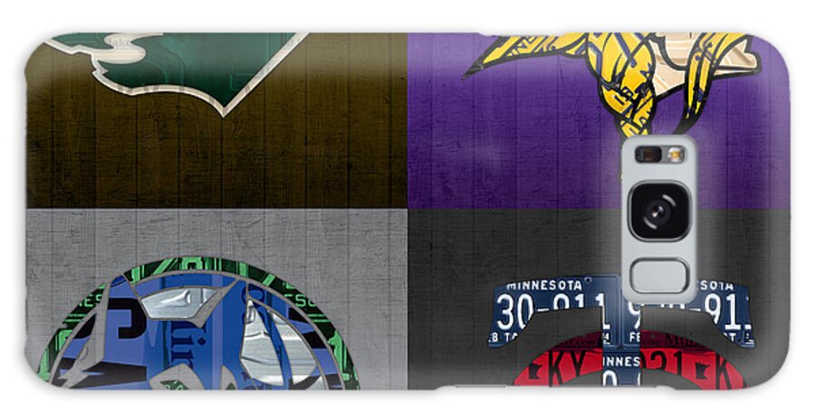 Minneapolis Galaxy Case featuring the mixed media Minneapolis Sports Fan Recycled Vintage Minnesota License Plate Art Wild Vikings Timberwolves Twins by Design Turnpike