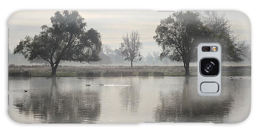 Reflection Calm Waters Of The Heron Pond On A Misty And Frosty Morning Reflected Trees Water Galaxy Case featuring the photograph Misty morning #1 by Julia Gavin