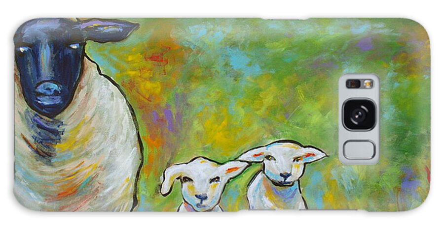 Lamb Galaxy S8 Case featuring the painting Mom and Kids by Ellen Lewis