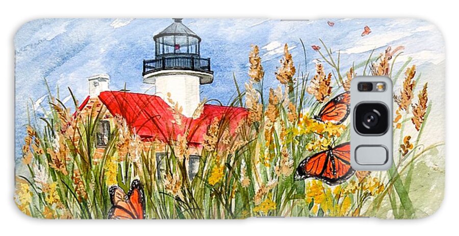 East Point Lighthouse Galaxy Case featuring the painting Monarch Butterflies at East Point Light by Nancy Patterson