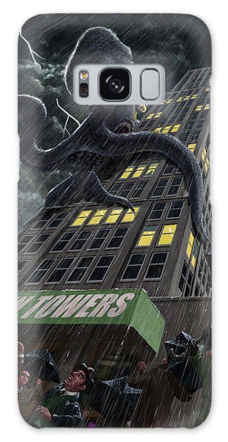 Monster Galaxy S8 Case featuring the painting Monster Octopus attacking building in storm by Martin Davey