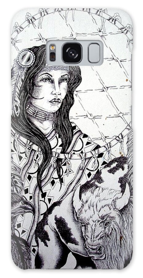 Nature Galaxy Case featuring the drawing Moonstruck Feather Woman by Kicking Bear Productions