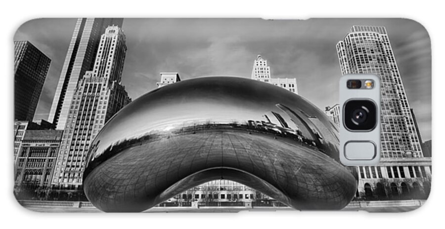 Chicago Cloud Gate Galaxy Case featuring the photograph Morning Bean in Black and White by Sebastian Musial