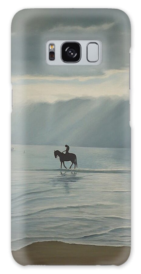 Horse Sea Sand Clouds Sun Beach Scene Galaxy Case featuring the painting Morning Ride by Caroline Philp