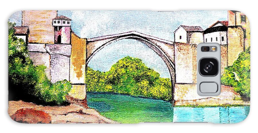 Bridge Galaxy S8 Case featuring the painting Mostar Bridge by Victoria Rhodehouse