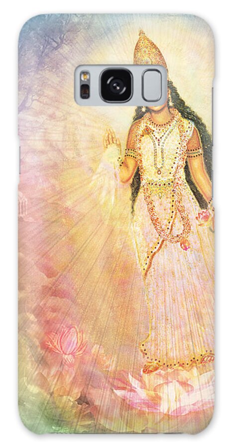 Goddess Painting Galaxy Case featuring the mixed media Mother Goddess in Rainbow Colours by Ananda Vdovic