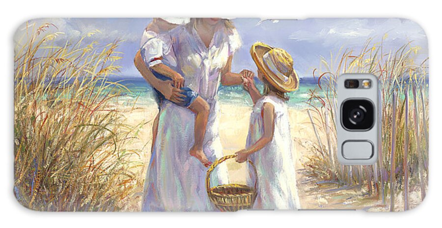 Mom And Daughter Galaxy Case featuring the painting Mothers Day Beach by Laurie Snow Hein