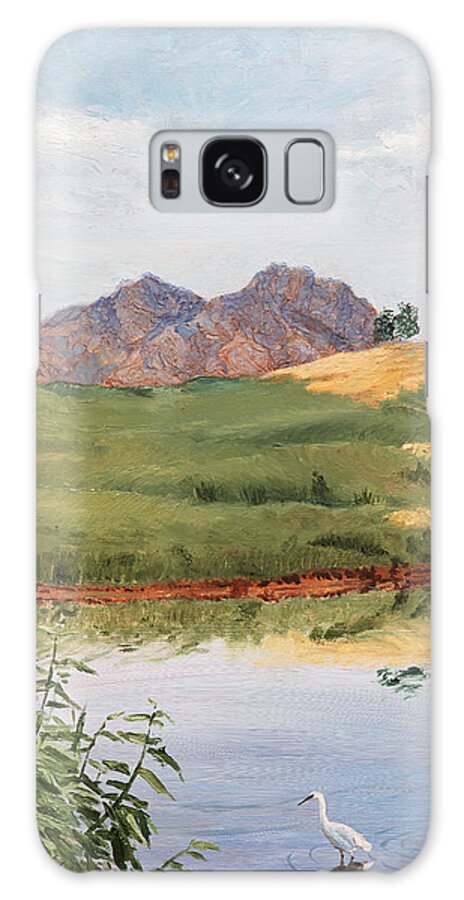 Animals Galaxy Case featuring the painting Mountain Landscape with Egret by Masha Batkova
