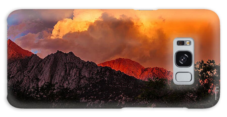 Mountain Top Sunrise With Orange Dramatic Storm Clouds Fine Art Photography Print Galaxy Case featuring the photograph Mountain Top Sunrise With Orange Dramatic Storm Clouds by Jerry Cowart