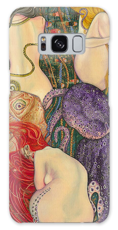 Allegorical Galaxy Case featuring the painting My Acrylic Painting inspired by Klimt - Goldfish - Beethoven Frieze - Jurisprudence Final State - by Elena Daniel Yakubovich